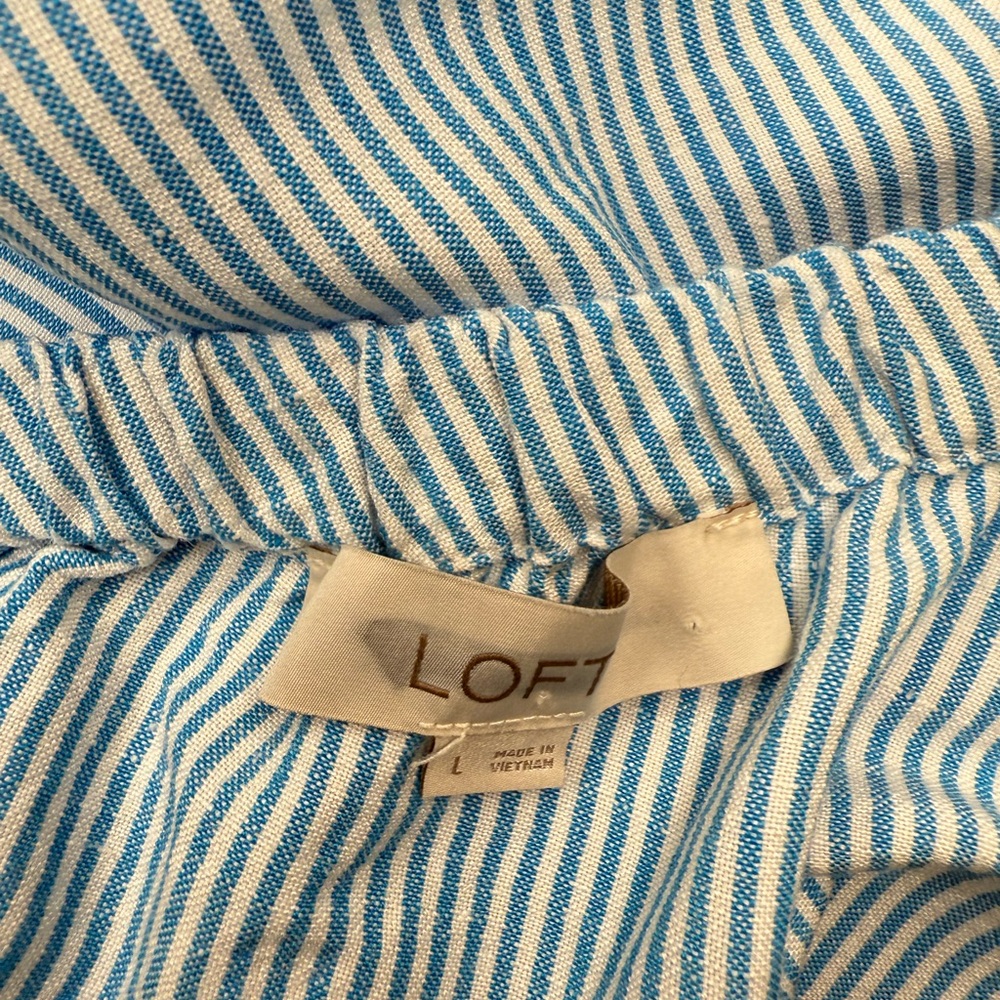 Loft Linen blend Striped One-Shoulder Top Blue White Women’s Size Large - Picture 10 of 12